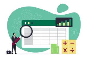 Preparing business for sale by organizing finances, represented by graphic image of a spreadsheet and calculator