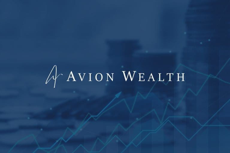 Logo of Avion Wealth with financial graph in the background.