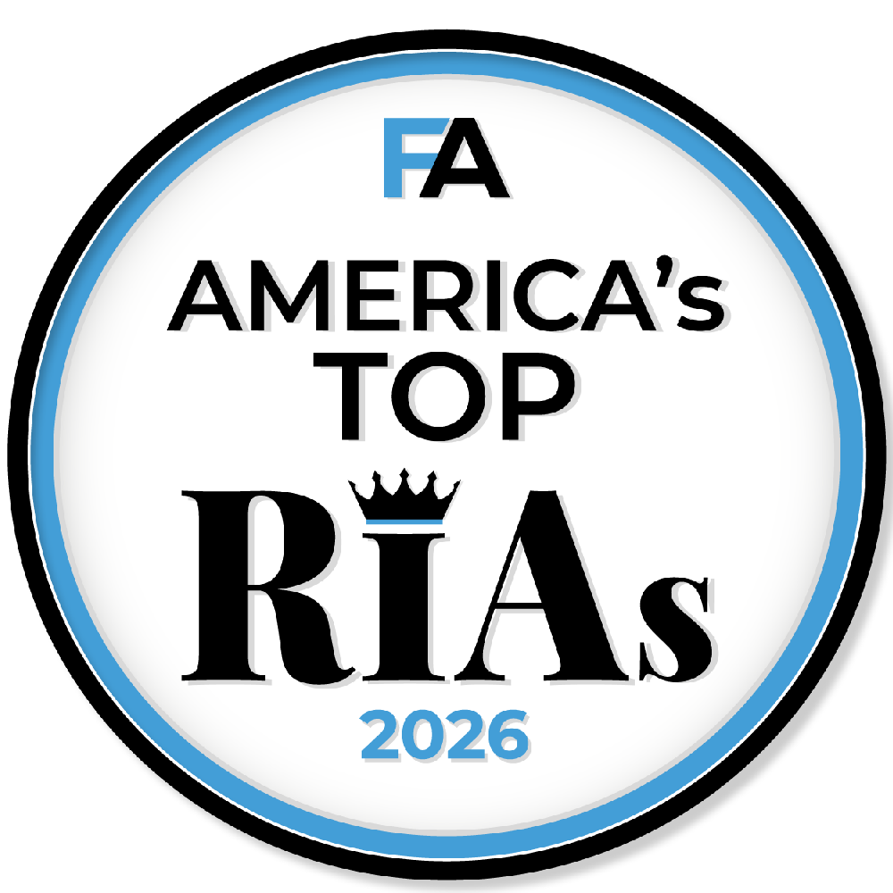 FA America's Top RIAs 2026 award badge with blue and black circular border and crown above RIAs
