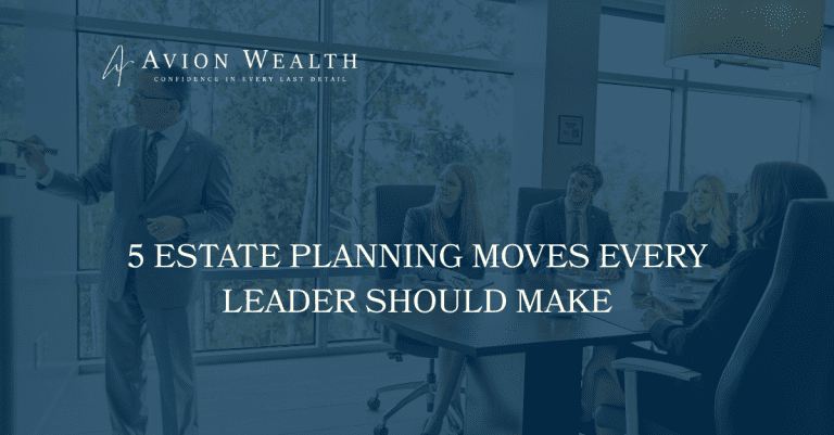 Advisor presenting estate planning strategies to business leaders in a meeting room, Avion Wealth branding displayed.