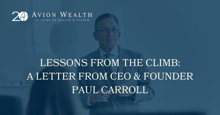 Paul Carroll, CEO and Founder of Avion Wealth, speaking during a presentation to clients or colleagues.