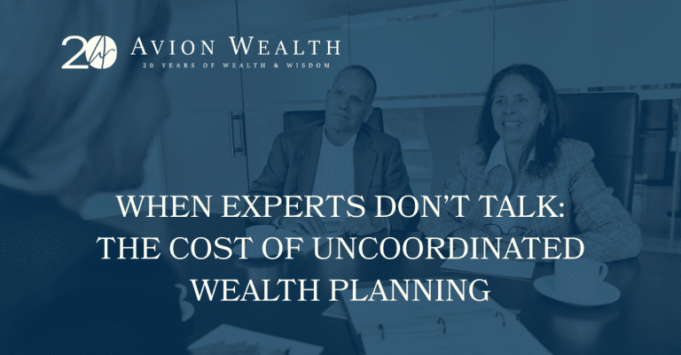 Financial advisor meeting with couple to discuss coordinated wealth planning strategies at Avion Wealth